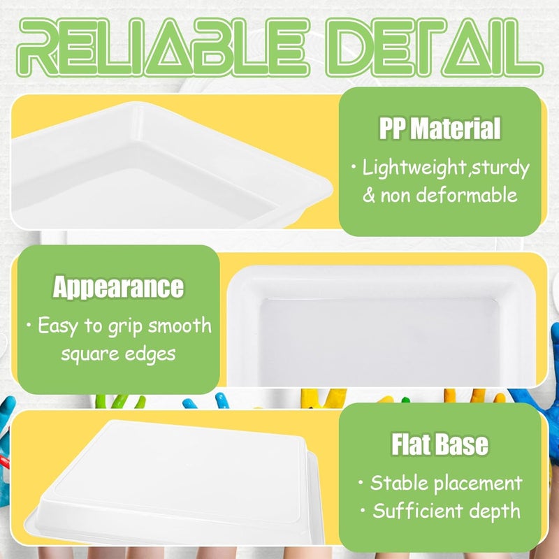 Bvrbaory 12 Pack Plastic Art Trays,Activity Crafts Tray,Stackable Serving Tray for Kids DIY Projects,Painting,School,Home,Beads(White) - Image 3